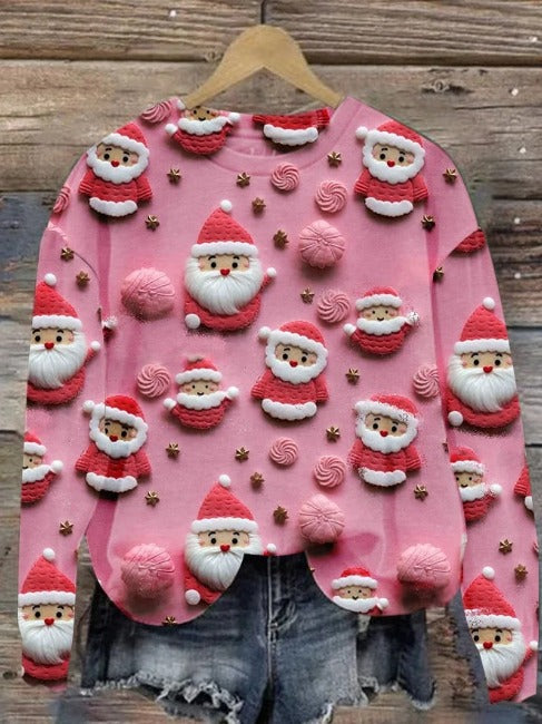 Warm Cozy Sweater with Pink Santa