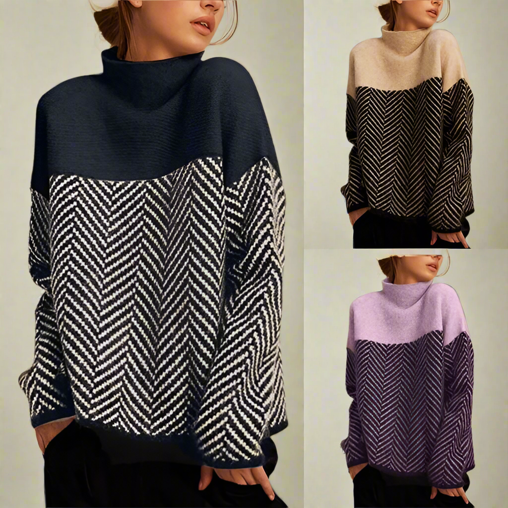 Elen – Chevron Pattern Turtleneck Sweater