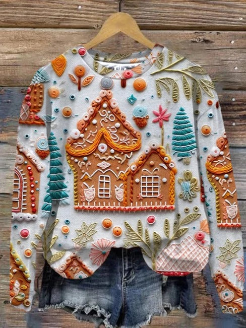 Warm Cozy Sweater with Gingerbread House