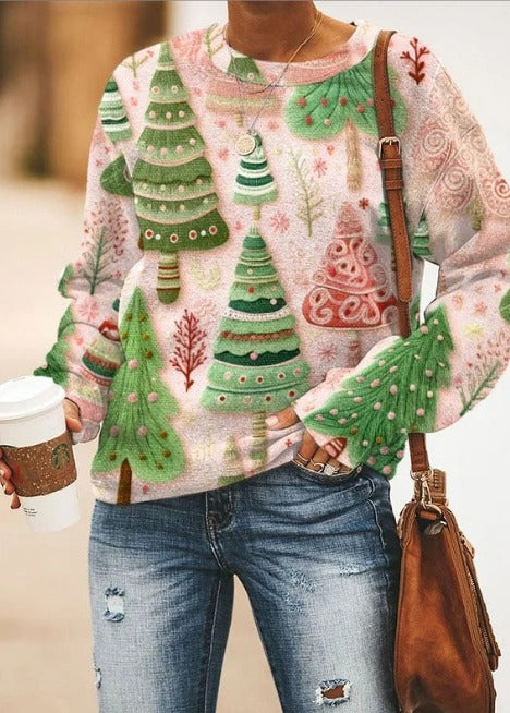 Warm Cozy Sweater with Big Christmas Trees